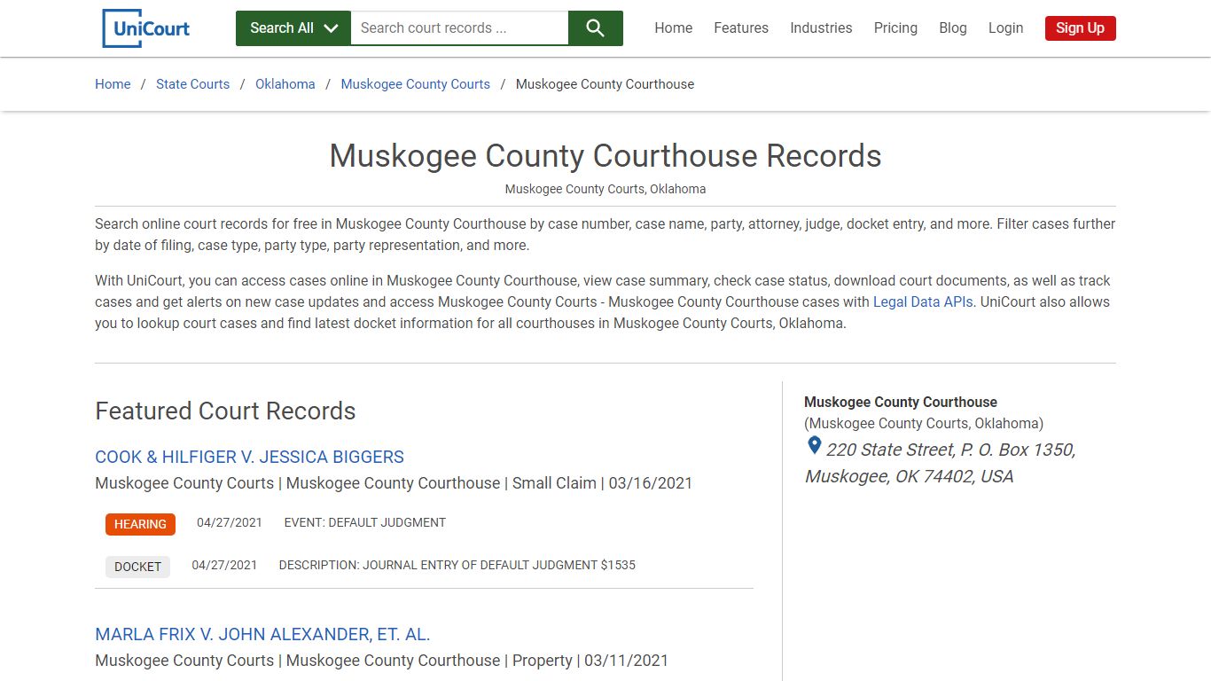 Muskogee County Courthouse Records | Muskogee | UniCourt